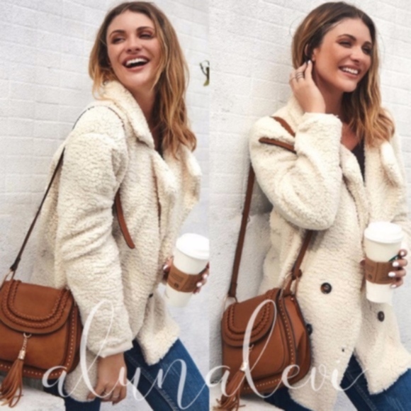 Jackets & Blazers - Button Detail Teddy Furry Jacket - IVORY